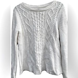 J. Crew Cable Knit Chunky Crew Neck Wool Blend Sweater White Pullover M